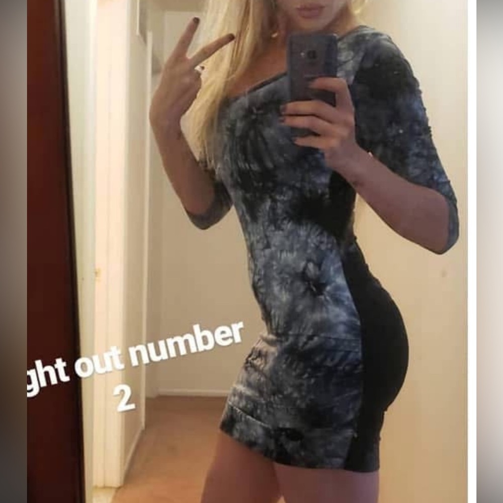 Fashion Nova Black and Gray Tie-Dye Mini Dress